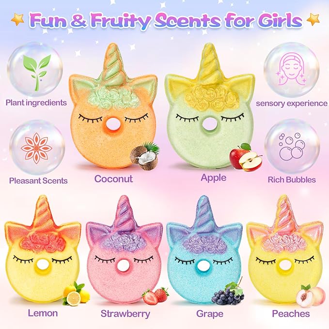 Unicorn Bath Bombs for Kids with Surprise Inside, 6 Pcs Organic Natural Bubble Bath Bombs for Girls,Christmas Birthday Gift for 3 4 5 6 7 8 Year Old Girl,Princess Bath Bomb Kit with Beautiful Toys - Bloomnest