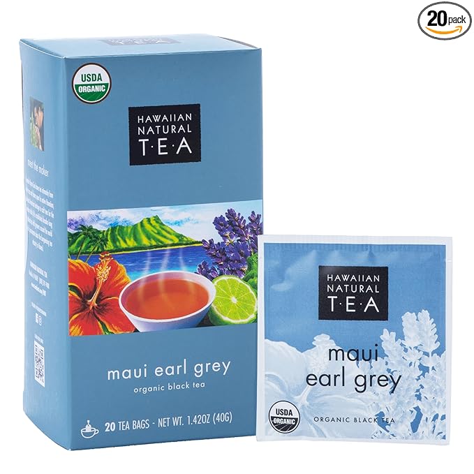 Hawaiian Natural Tea Organic Maui Lavender Earl Grey Bags - Premium Black Tea, Antioxidant Rich - 20 Bags - Bloomnest