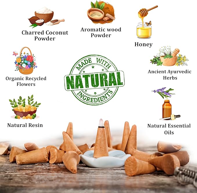 Raajsee Natural Incense Cones,6 Pack Mixed Scents Gift Pack 15 pc Each (90 Total), Insense Cones Variety Pack, 100% Organic Non Toxic Natural - Hand Rolled Free from Chemicals (Pack 3) RAAJSEE