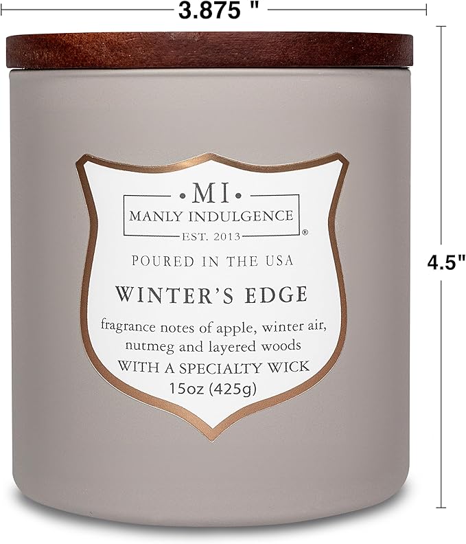 Manly Indulgence Winters Edge Scented Candles for Men, 15 oz Wooden Wick, Premium Soy Blend Wax, 60H Burn, Candles for Home Scented - Made in The USA - Bloomnest
