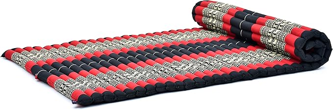 Leewadee - Kapok Roll Mat – Handcrafted Folding Sleep & Relaxation Mattress from Thailand, Ideal as Guest Bed, Camping Mat, Yoga Mat or Traditional Futon, 75 x 39 inches, Black Red - Bloomnest
