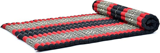 Leewadee - Kapok Roll Mat – Handcrafted Folding Sleep & Relaxation Mattress from Thailand, Ideal as Guest Bed, Camping Mat, Yoga Mat or Traditional Futon, 75 x 39 inches, Black Red - Bloomnest