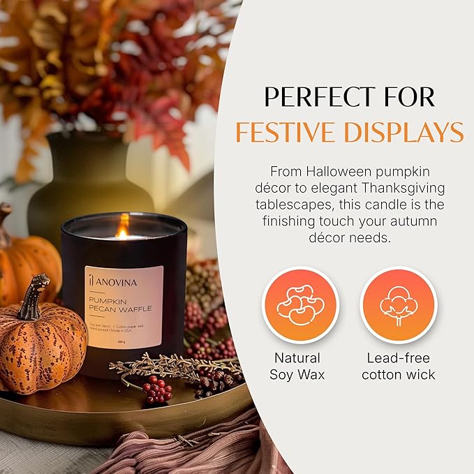 Anovina Pumpkin Candle – Fall Scented Candle with Premium Soy Wax Blend – Cozy Autumn & Holiday Gift Candle for Women and Men - Bloomnest