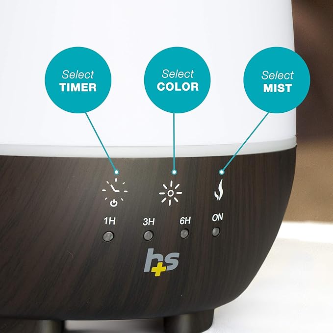HealthSmart 500ML Essential Oil Diffuser for Large Rooms, Cool Mist Humidifier and Aromatherapy Diffuser, Adjustable Timer, Mist Mode and 7 LED Light Colors, White (Pack of 1) - Bloomnest