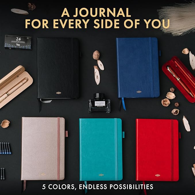 Wordsworth & Black A5 Lined Journal 216 Lined Pages, Hardcover Leather, 120 GSM Paper, Journaling Notebook for Work & Sketching, Journals for Women, Men - Gifts Box Included Blue - Bloomnest