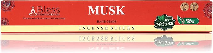 Bless-Musk 100%-Natural-Handmade-Hand-Dipped-Incense-Sticks Organic-Chemicals-Charcoal-Free Purification-Relaxation-Positivity-Yoga-Meditation Best-Woods-Scent (25 Sticks (1.4 OZ)) BlessInternational