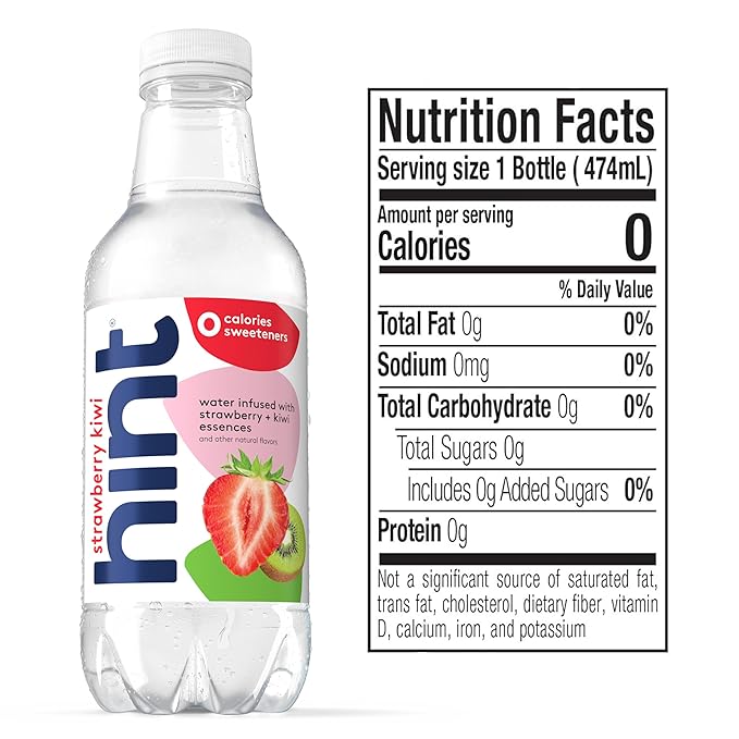 Hint Fruit-Infused Bottled Water, Strawberry Kiwi - Sugar Free Flavored Water with Zero Calories, Naturally Flavored, and No Artificial Sweeteners - 16 Fl Oz (Pack of 12) - Bloomnest