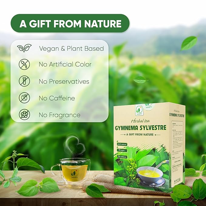 NMPT Dried Gymnema Sylvestre Leaf Tea, Celastrus Hindsii, 100% Hand Pick, Organic Herbal Tea, 40 Count, Freeze Drying, Gluten Free, Dairy Free, No Sugar Added, Energy Boost & Health Support - Bloomnest