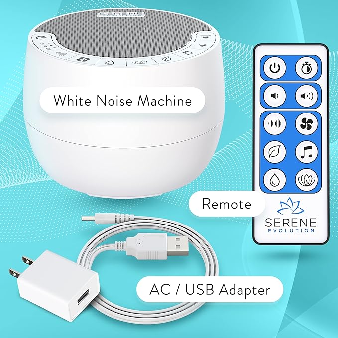 Serene Evolution White Noise Sound Machine with Remote Control - 70 Sound Options for Sleeping Adults and Babies - White Noise Machine for Office Privacy, Noise Canceling with Ocean and Rain Sounds - Bloomnest