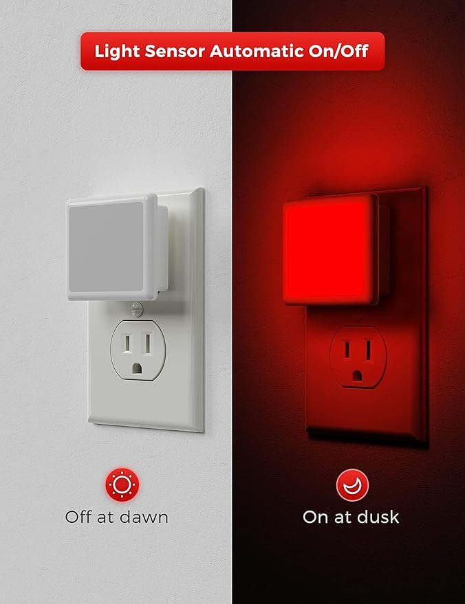 L LOHAS LED Red Night Lights Plug into Wall 2-Pack, 0.3W Plug in Night Light, Dusk to Dawn, Bright Nightlight Auto-On/Off, for Adults Kids Room Bedroom Bathroom Hallway Kitchen, Non-Dim - Bloomnest