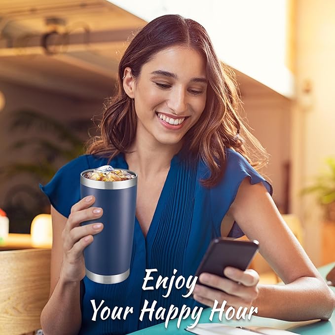 20 oz Tumblers Bulk Stainless Steel Tumbler with Lid Double Wall Vacuum Insulated Coffee Mug 20oz Powder Coated Cup for Hot and Cold Drinks, Navy, 6 pack - Bloomnest