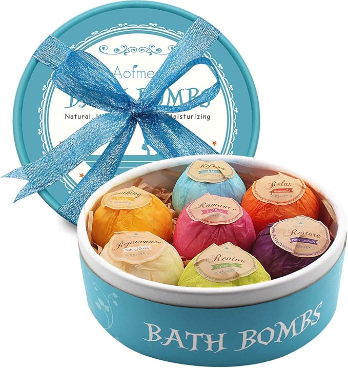 Aofmee Bath Bombs, 7pcs Bubble Bath Bombs for Women, Natural Handmade Fizzies Gift Set, Spa Organic Bathbombs for Kids, Essential Oil Personal Care Bath Gift for Birthday Mothers Day Christmas - Bloomnest