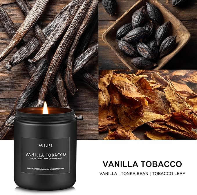 Vanilla Tobacco Candle for Men | Masculine Scented Soy Candles - Home Fragrance, Aromatherapy Gifts for Men - 7oz Black Jar, Long-Lasting Luxury Decor - Bloomnest