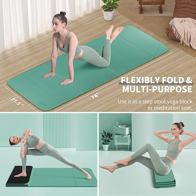 8mm Extra Thick & Large Foldable Yoga & Fitness Mat(74" x 31.5" x 0.32"), Double-Sided Non Slip & Lightweight Pilates Mat, Thick Wide Exercise Mats for Woman Man Kids, Portable Workout Mats for Travel, Studio or Home Use - Bloomnest