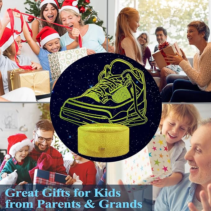 Sneaker Gifts, Sport Shoes, Sneaker Gifts, 3D Illusion Night Light Lamp, 16 Colors Changing, Timer, 4 Flash Modes and Dimmable, Kids Room Decoration, Xmas Gifts - Bloomnest