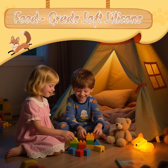 YuanDian Fox Night Light, Squishy Fox Silicone Lamp Novelty Gifts, Rechargeable Dimmable Timer Bedside Touch Nightlight for Breastfeeding Toddler Baby Kids - Bloomnest