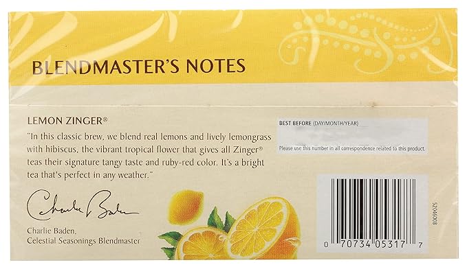 Celestial Seasonings Lemon Zinger Herbal Tea, Caffeine Free, 20 Tea Bags Box (Pack of 2) - Bloomnest