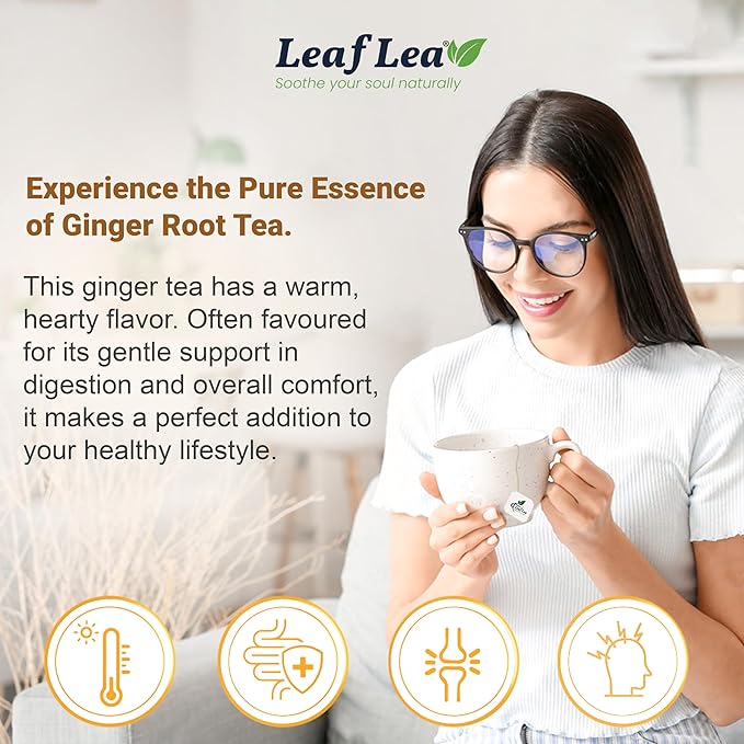 LeafLea 160 Ginger Tea Bags, Pure Ginger Root Herbal Tea, Spicy & Comforting, Supports Digestion & Immune Health, Caffeine Free, Sugar Free, Non-GMO, Vegan, Individually Wrapped for Freshness - Bloomnest
