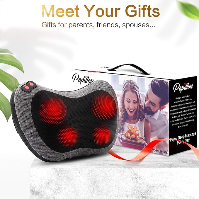 Papillon Shiatsu Back and Neck Massager with Heat, Deep Tissue Kneading,Electric Massage Pillow for Back,Shoulders,Legs,Foot,Body Muscle Pain Relief,Use at Home,Car,Office - Bloomnest