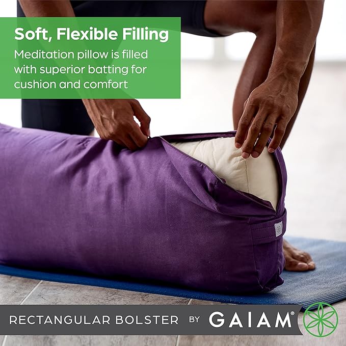 Gaiam Round Yoga Bolster Pillow, Soft Meditation Cushion for Yoga, Massage and Back Support, Breathable Cotton Fill, Zippered Microfiber Cover, Easy-Carry Handle, Machine Washable - Bloomnest