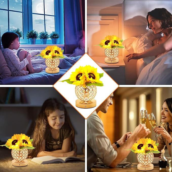 Birthday Gifts for Women,Sunflower Flower Touch Lamp,Rechargeable Cordless 3-Colour Dimming Night Light for Festival,Restaurant,Bedroom,Office Home Decor Gifts for Mom - Bloomnest