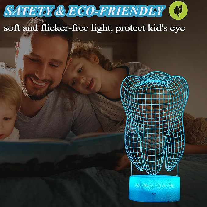 Dental Gifts, 3D Tooth Night Light, 3D Illusion Lamp, 16 Colors Changing, Remote Control, Dimmable, Living Room Decoration, Xmas Tooth Model Gifts - Bloomnest