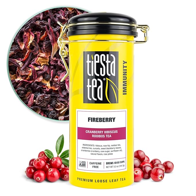 Tiesta Tea - Cranberry Hibiscus Rooibos Tea, Fireberry | Loose Leaf | Herbal Blend with Hibiscus, Cranberry, Currants, Rooibos | Brew Hot or Iced | 50 Cups in Resealable Pouch | 5 Ounce - Bloomnest