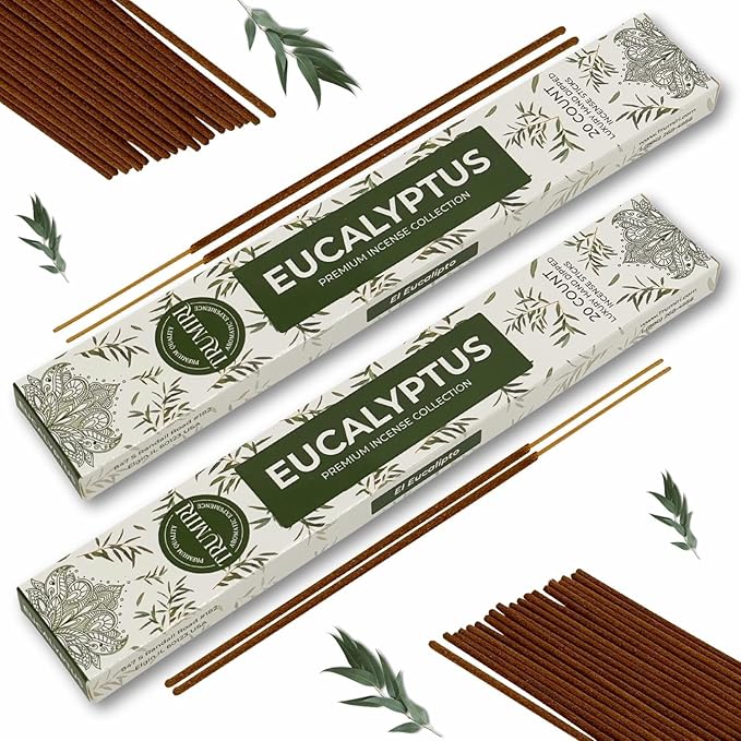 Eucalyptus Incense Sticks - Total 120 Insence-Sticks - 6 Packs of 20 Insense - Inciensos - Inscents - Natural Non Toxic Ingredients - Incents - Incence - Inscense - Insents TRUMIRI