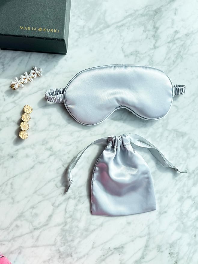 Silk Eye Mask for Sleeping - Satin Eye Cover with Silk Storage Bag Silvery - Bloomnest