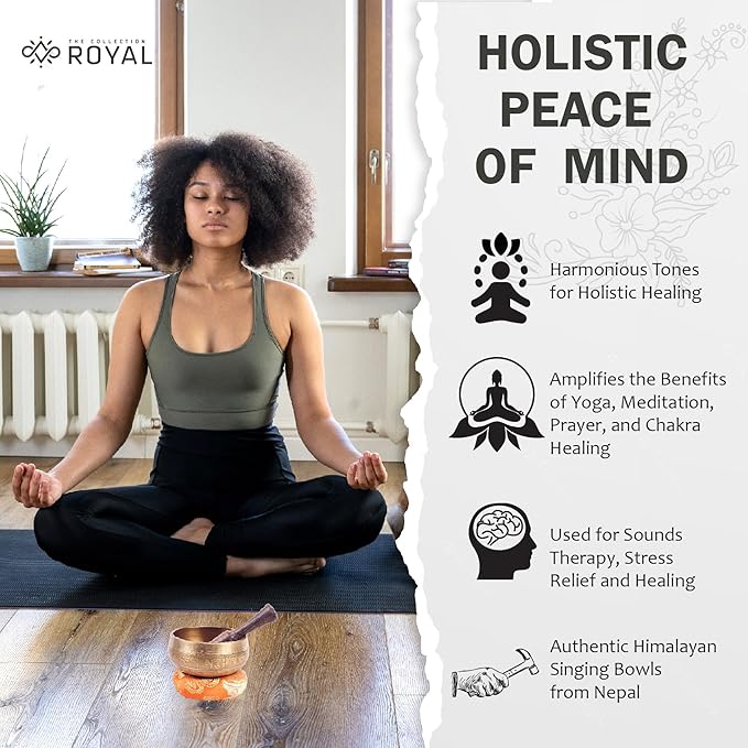 The Collection Royal Etched Tibetan Singing Bowl Set, Sound Bowl Meditation Set – Authentic Meditation Bell for Healing, Yoga, Chakra Balancing, Mindfulness, Zen Décor or Unique Gift TheCollectionRoyal