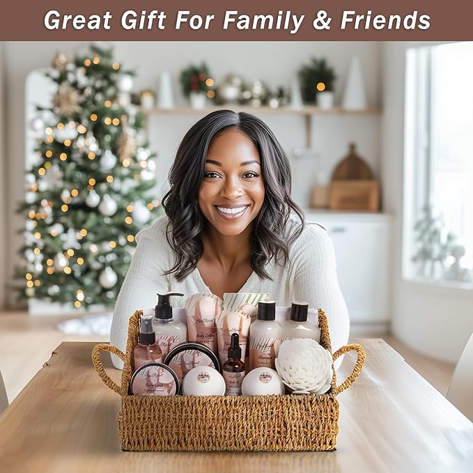 Bath Spa Gift Sets - Luxury Basket With Coconut & Vanilla - Spa Kit Includes Wash, Bubble Bath, Lotion, Bath Salts, Body Scrub, Shower Puff, Bathbombs, Soap and Towel - Bloomnest