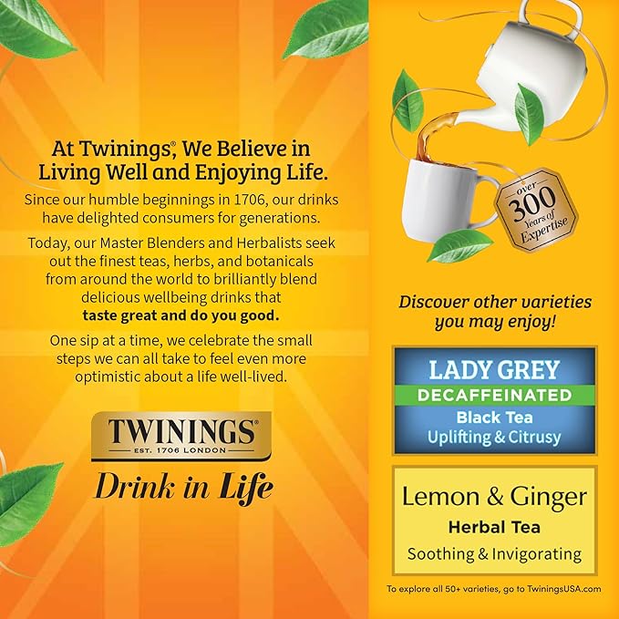 Twinings Decaffeinated Earl Grey Black Tea Individually Wrapped Bags, 100 Count (Pack of 1), Flavoured with Citrus and Bergamot, Enjoy Hot or Iced, 100 Teabags