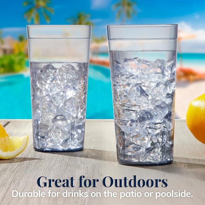 US Acrylic Cafe Plastic Reusable Tumblers (Set of 16) 20-ounce Water Cups in Grey | Value Set of Restaurant Style Drinking Glasses, Stackable, BPA-free, Made in the USA | Top-rack Dishwasher Safe - Bloomnest