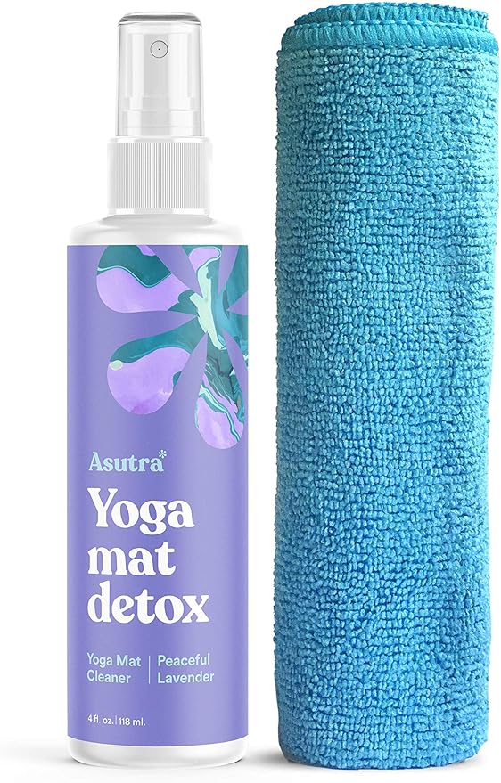 ASUTRA Yoga Mat Cleaner Spray (Peaceful Lavender), 4 fl oz - No Slippery Residue, Organic Essential Oils, Deep-Cleansing for Fitness Gear & Gym Equipment, Microfiber Towel Included - Bloomnest
