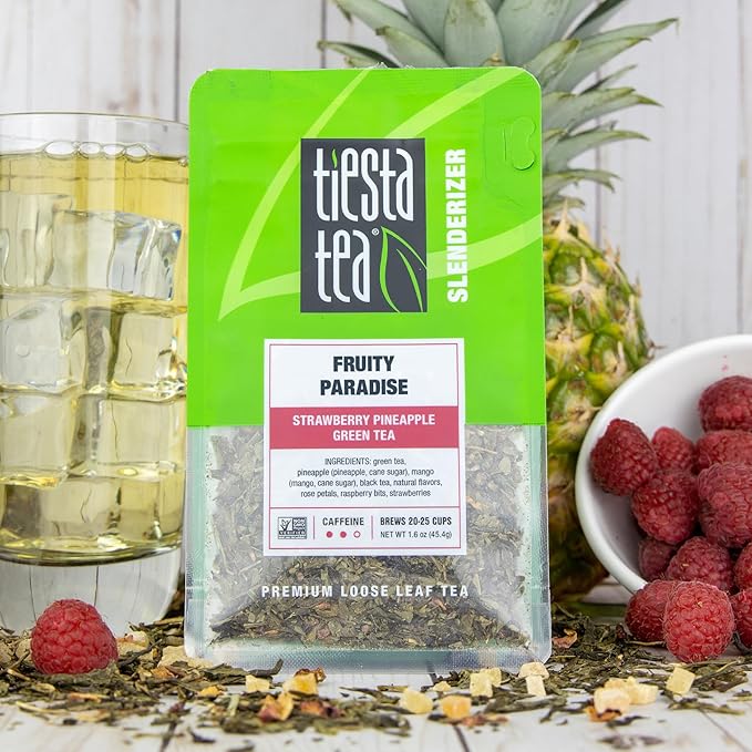 Tiesta Tea - Fruity Paradise, Strawberry Pineapple Green Tea, Premium Loose Leaf Blend, Tropical Fruit Flavor, Medium Caffeinated, Hot or Iced, 20-25 Cups, 9.6oz Resealable Pouch, Pack of 6 - Bloomnest