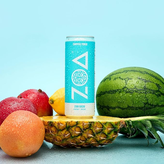 ZOA Zero Sugar Energy Drinks, Tropical Taste Pack - Sugar Free with Electrolytes, Healthy Vitamin C, Amino Acids, Essential B-Vitamins, and Caffeine from Green Tea - 12 Fl Oz (Pack Of 36) - Bloomnest