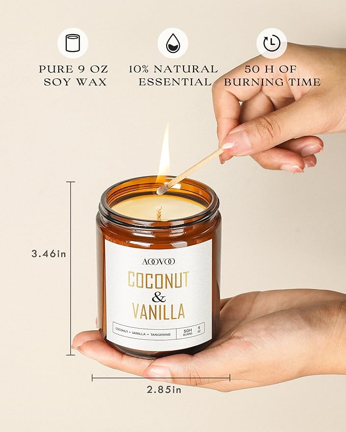 AOOVOO Coconut Vanilla Candles - 18 oz Scented Candles, Aromatherapy Candle, Soy Candle for Home Scented - Bloomnest