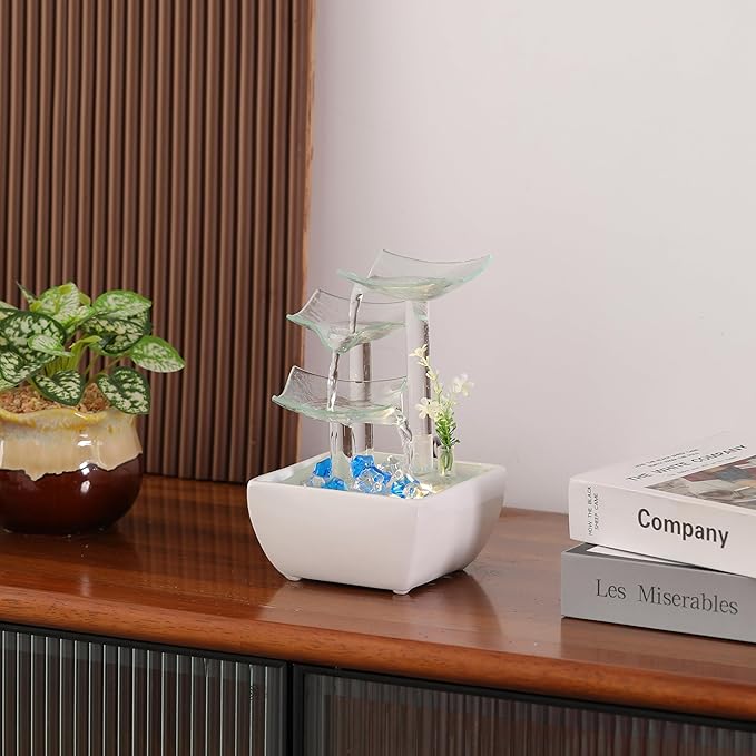 Ceramic and Glass Tabletop Fountain for Indoor and Home Decoration Table Desk Office Patio White - Bloomnest