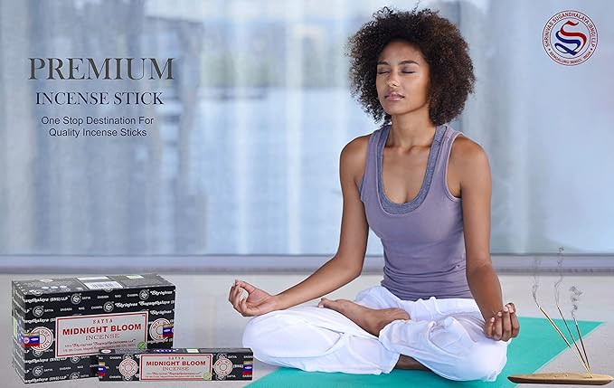 EARTH Satya Midnight Bloom Incense Sticks 15 GMS (Pack of 12) (Green Certified) Indian Perfumed Hand Rolled Agarbatti Perfect for Worship,Relaxation, Medication. Earth