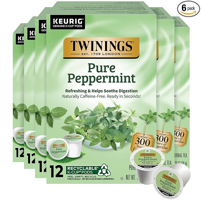 Twinings Pure Peppermint Herbal Tea 72 K-Cup Pods for Keurig, 12 Count (Pack of 6), Made with 100% Pure Peppermint, Naturally Caffeine-Free, Enjoy Hot or Iced - Bloomnest