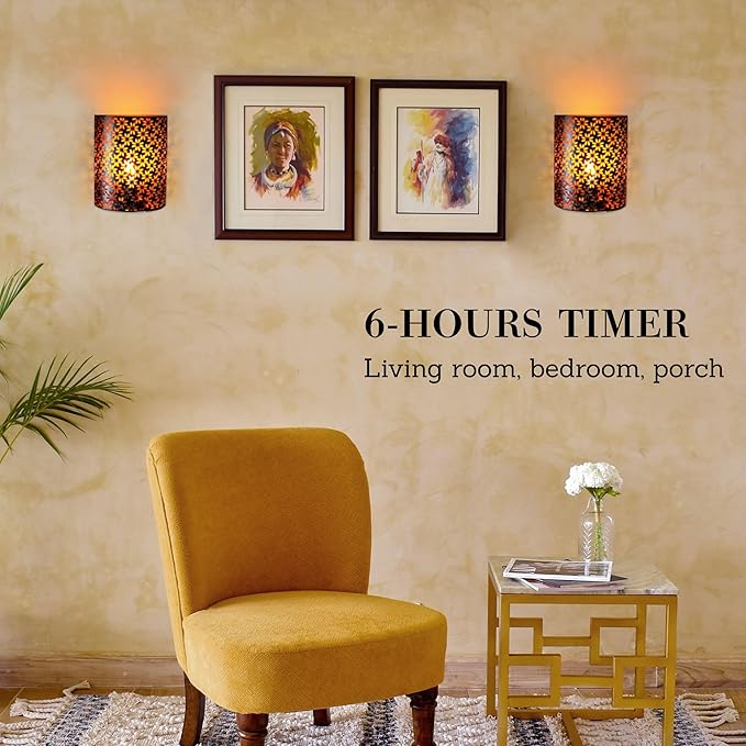 JHY DESIGN Set of 2 Battery Powered Lamp 8''H Vintage Wall Mount Lamp Metal Wall Sconce Lighting with LED Edison Style Bulb and 6-Hours Timer Wall Decor for Bedroom Living Room Hallway - Bloomnest