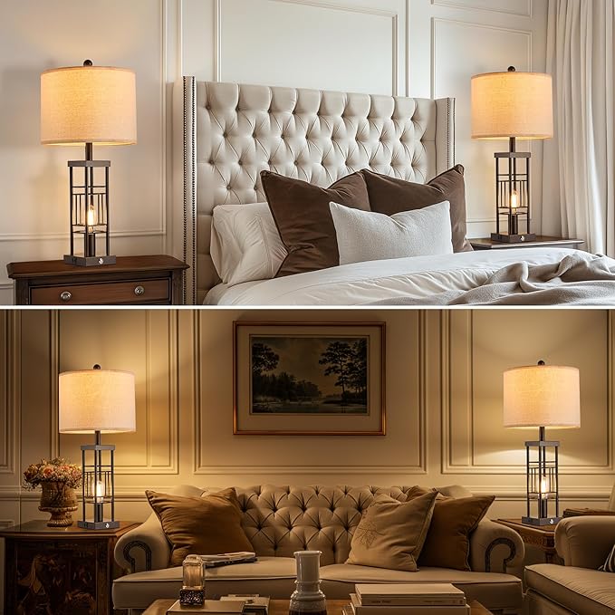 Table Lamp for Living Room Set of 2 with USB Charging Ports, 3-Way Dimmable 27.6" Farmhouse End Lamps for Bedroom, Industrial Nightstand Lamps,Bulbs Included(Oil-Rubbed Bronze) - Bloomnest