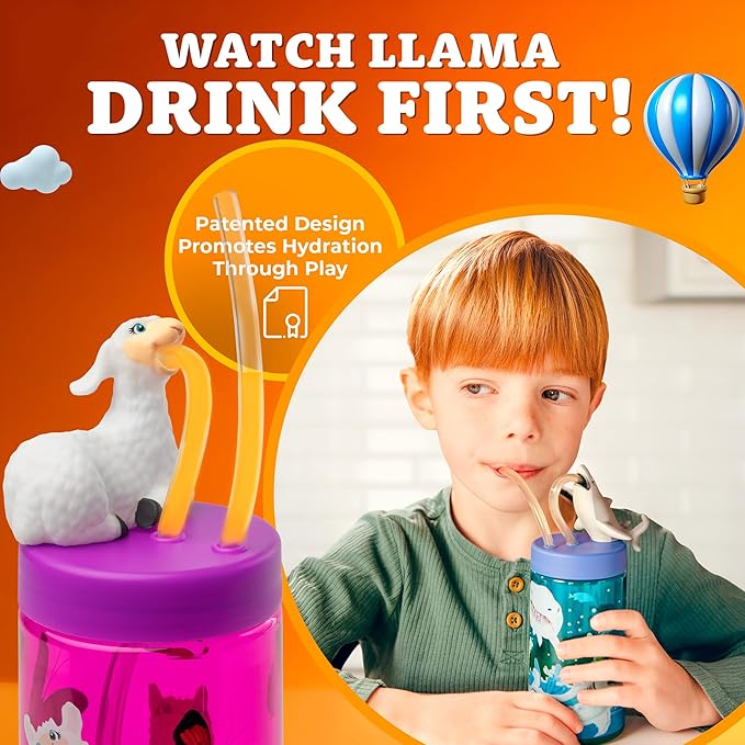 Kids Water Bottle, Toddler Cups, Tumbler with Lid and Straw, Travel Sippy Cup for Water or Milk, Kids Cups with Lids for Toddlers 3 and Up, BPA Free Plastic, 12 oz (Trend Zoo Llama) - Bloomnest
