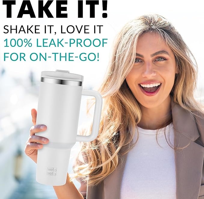 WETOWETO 40oz Tumbler with Handle and Lid | 100% Leakproof Insulated Stainless Steel Travel Mug | Keeps Cold 34Hrs/Hot 10Hrs | Dishwasher Safe, Fits Car Cup Holder (Foggy Color) - Bloomnest