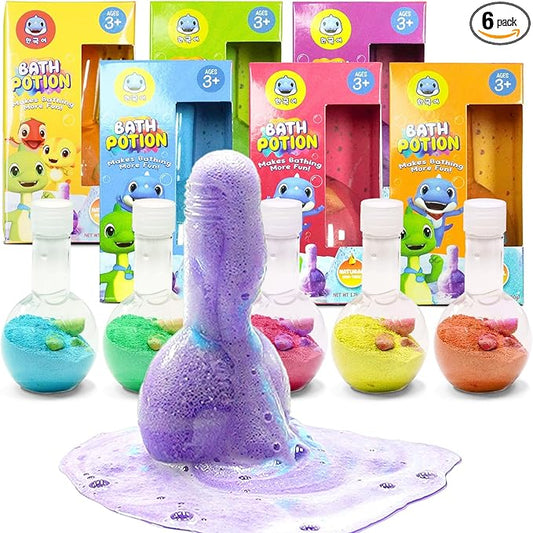 Bath Toys for Kids Potion, SWCANDY 6 Pack Bath Bombs Fun Time Bathtub Colorful Bubble Foam Boys Girls with Indoor Outdoor Scientific Soap Magical Nontoxic Fizzes Eruption Age 4-8 Years Old Toddler - Bloomnest