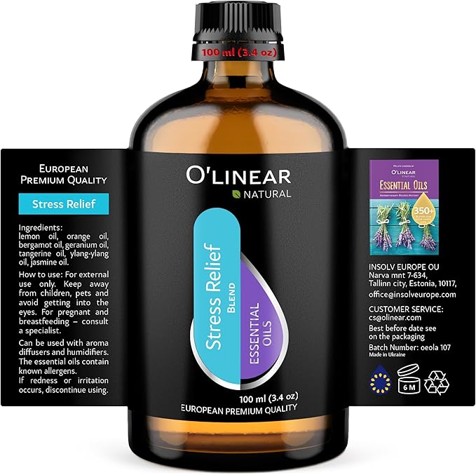 O’Linear Stress Relief Essential Oil Blends - Calming Essential Oil for Diffuser - Aromatherapy Relaxing Blend Oil - Essential Oils for Air Purifier 3.4 oz (100ml) - Bloomnest