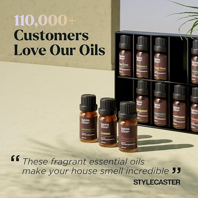 Lagunamoon Essential Oils Set - 12 Piece Premium Grade Home Essentials Oils - for Diffusers, Fragrance, Scents for Candle Making - Natural Aromatherapy Oils for Cars & Home Products, Room Sprays - Bloomnest