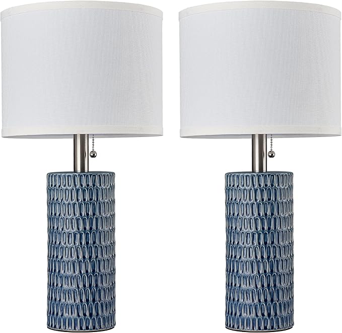 Table Lamps for Living Room Set of 2, Ceramic Table Lamps for Bedroom, 20" Modern Lamps for Night Stands, Dark Blue - Bloomnest