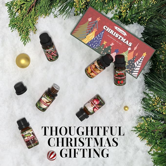 SALKING Christmas Fragrance Oils, Premium Essential Oil for Diffuser, Scented Oil Gift Set for Soap Candle Making - Christmas Wreath, Apple Cinnamon, Gingerbread, Candy Cane, Christmas Pudding, Eggnog - Bloomnest