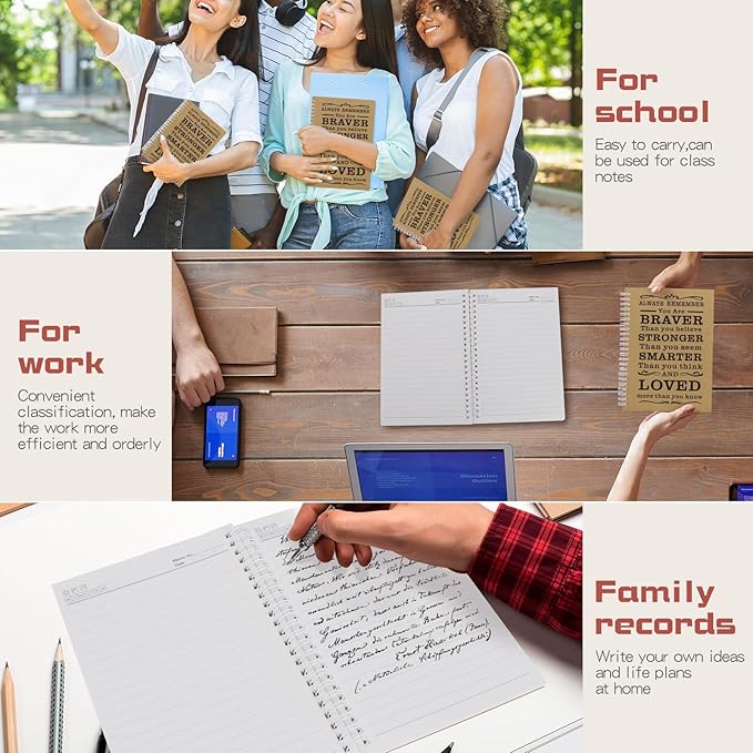 Spiral Notebook Journal, 4 Pcs Hardcover Spiral Notebooks,College Ruled Hardcover Notebook for Work,A5 Notebooks for Work School Note taking, Lined Journal for Women (4Pcs Always-Brown) - Bloomnest